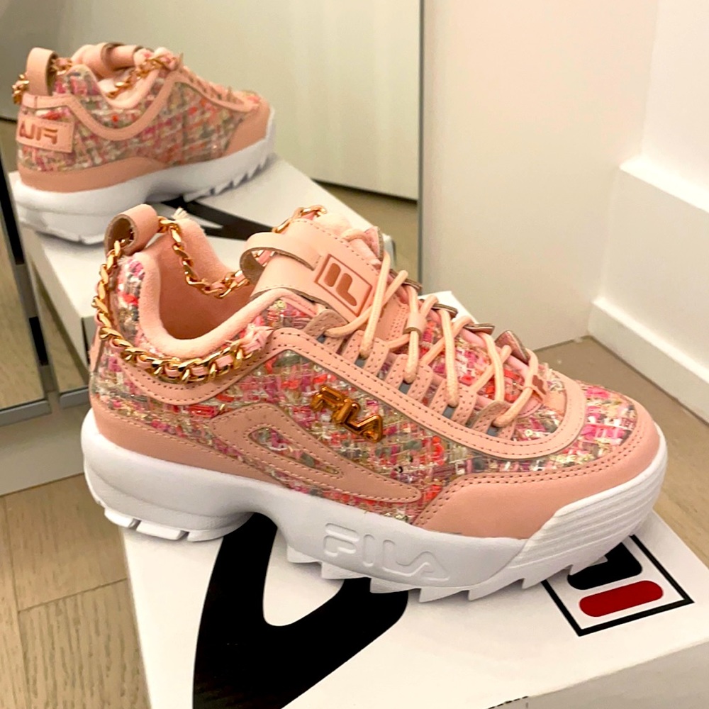 Fila Disruptor II Pink Tweed Platform Sneakers
